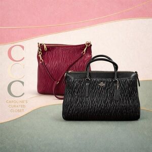 Coach Black and Red Ruched Leather Satchels